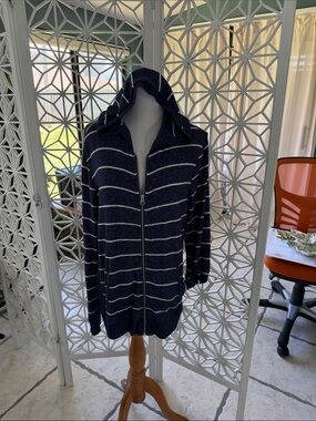 Market & Spruce Navy and White Striped Zip Hoodie